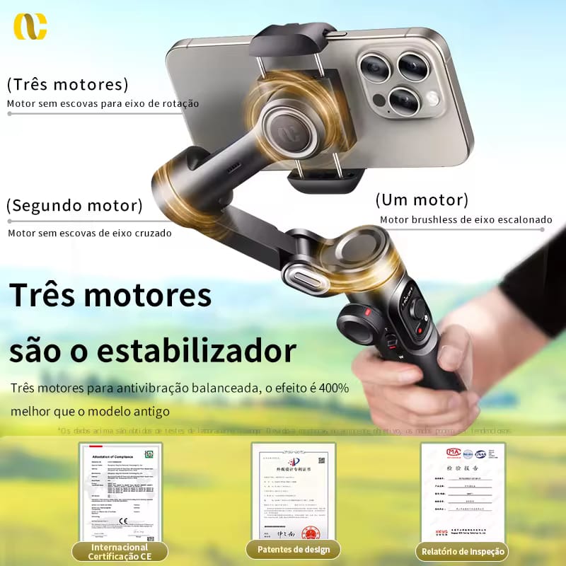 Estabilizador gimbal portátil de 3 eixos para smartphone