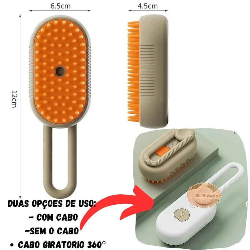 Escova A Vapor Para Gato/Cachorro - 3 Em 1