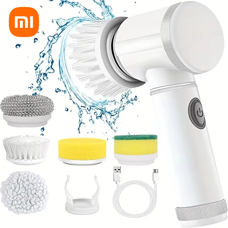 Xiaomi 5 em 1 poderosa escova de limpeza elétrica rotação purificador escova limpeza profunda com 5 cabeças substituíveis para banheiro cozinha