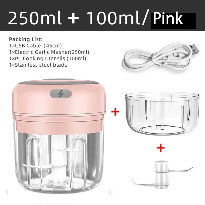 Mini triturador de alho elétrico sem fio, Chopper portátil, Carregamento USB, Gengibre, Pimentão, Máquina de Masher Vegetal, Cozinha,  250ml