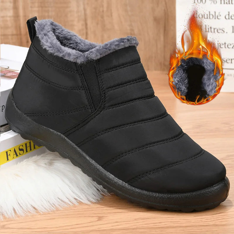 Botas de pele impermeáveis para homens, sapatos de neve, botas casuais, deslizamento, inverno