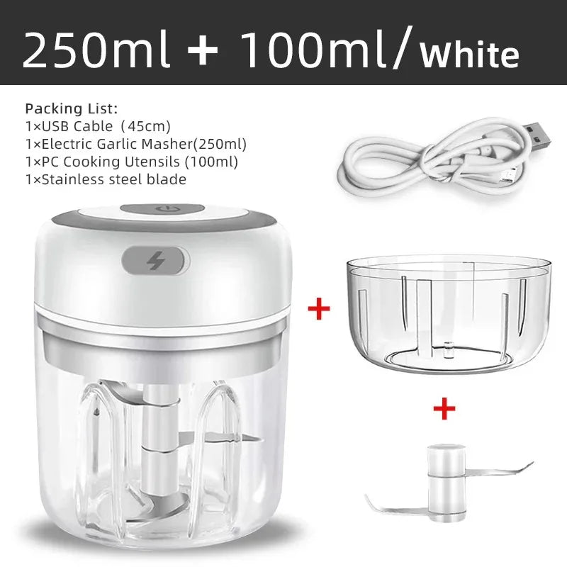 Mini triturador de alho elétrico sem fio, Chopper portátil, Carregamento USB, Gengibre, Pimentão, Máquina de Masher Vegetal, Cozinha,  250ml