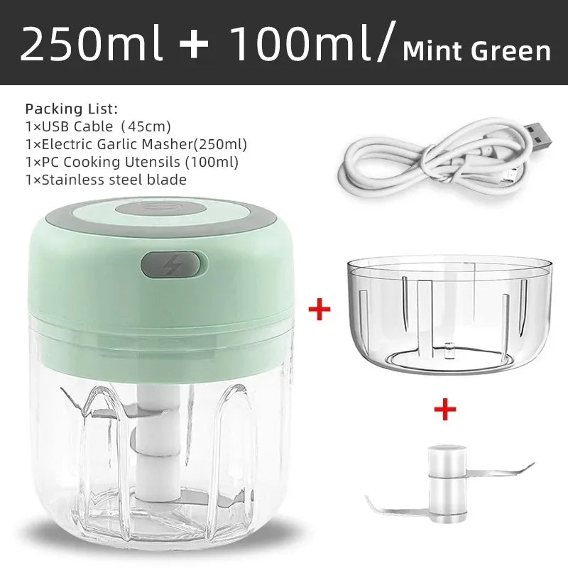 Mini triturador de alho elétrico sem fio, Chopper portátil, Carregamento USB, Gengibre, Pimentão, Máquina de Masher Vegetal, Cozinha,  250ml