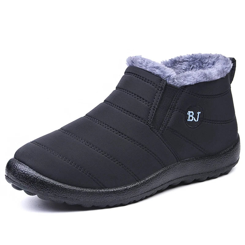 Botas de pele impermeáveis para homens, sapatos de neve, botas casuais, deslizamento, inverno