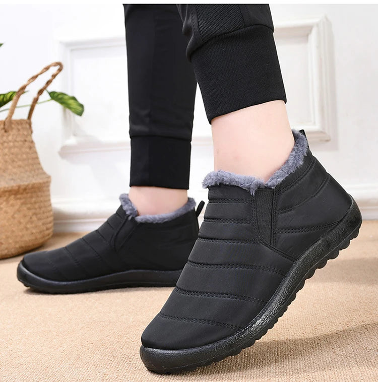 Botas de pele impermeáveis para homens, sapatos de neve, botas casuais, deslizamento, inverno