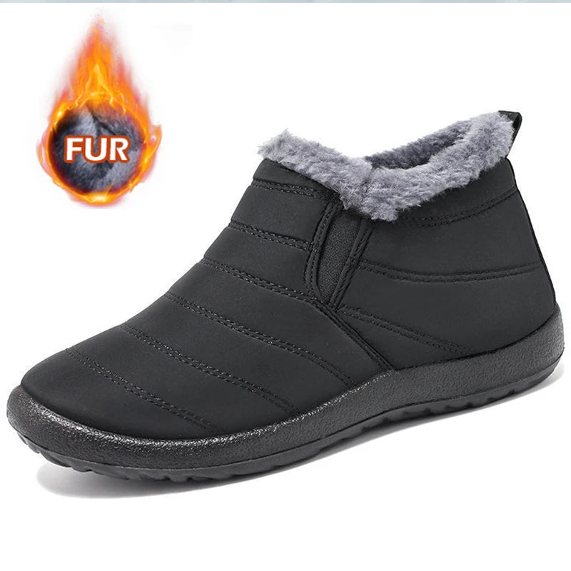 Botas de pele impermeáveis para homens, sapatos de neve, botas casuais, deslizamento, inverno