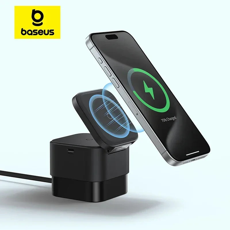 Baseus 3 em 1 25W Suporte magnético para carregador sem fio 15W Estação de carregamento rápido sem fio para desktop para iPhone16 15 14 13 Airpod