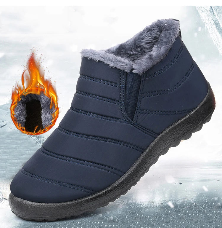 Botas de pele impermeáveis para homens, sapatos de neve, botas casuais, deslizamento, inverno